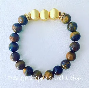 Brown Tiger’s Eye Gemstone and Gold Beaded Bracelet
