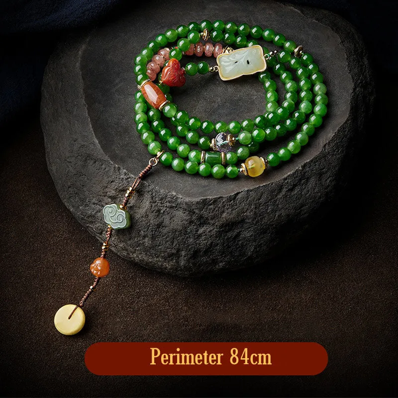 Buddha Stones 108 Mala Beads Cyan Jade Red Agate Laughing Buddha Luck Bracelet