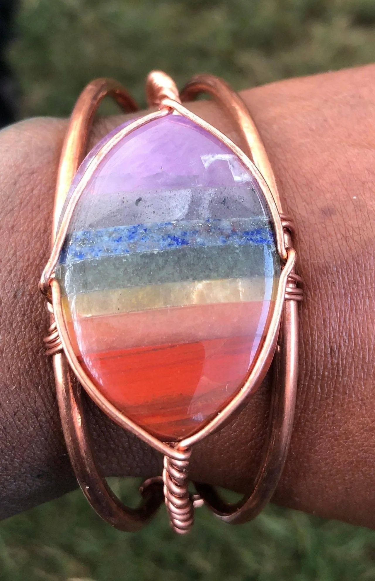 Chakra Stones Crystal Copper Bracelet Wire wrapped Handmade