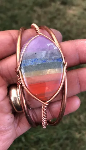 Chakra Stones Crystal Copper Bracelet Wire wrapped Handmade