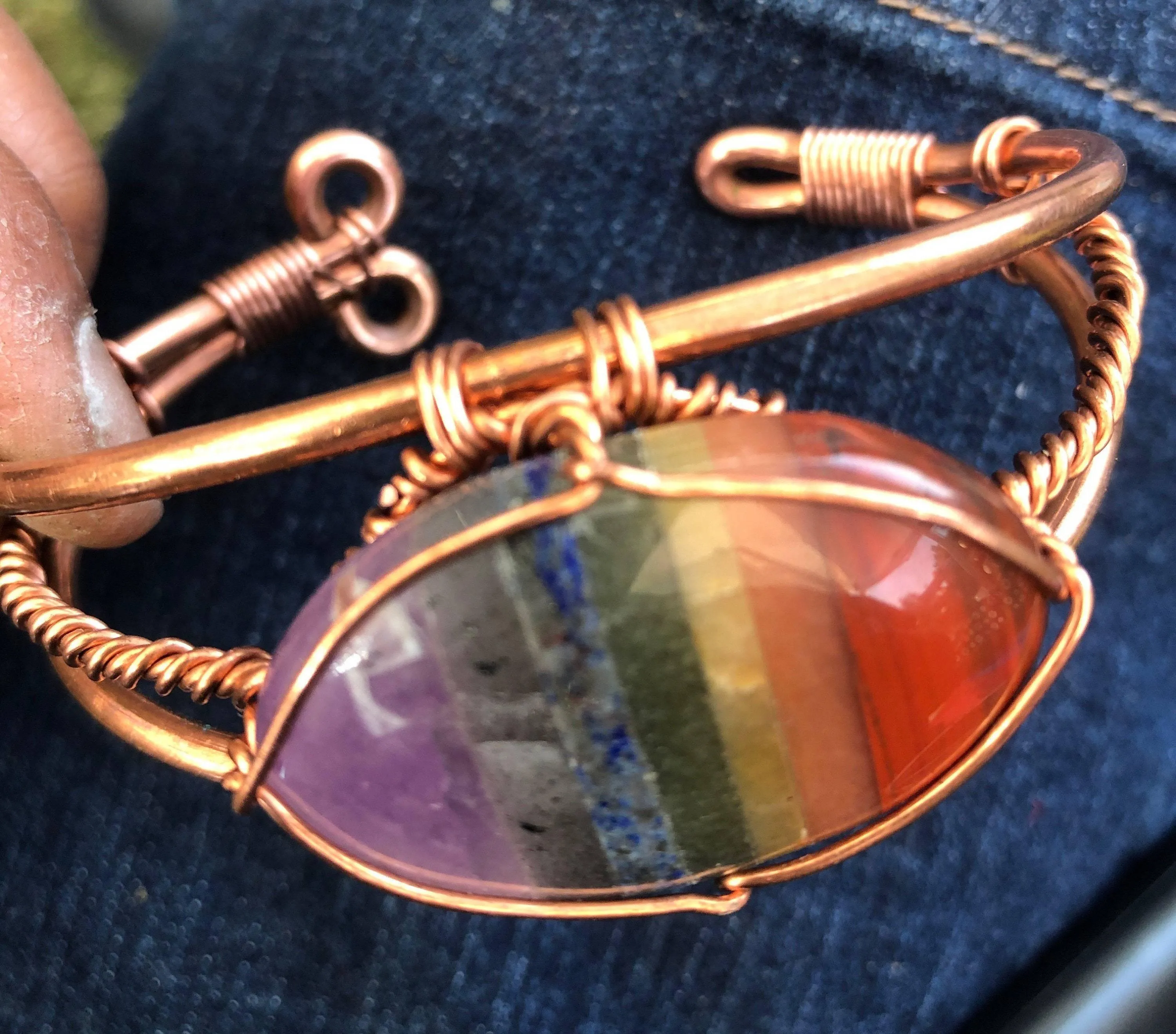 Chakra Stones Crystal Copper Bracelet Wire wrapped Handmade