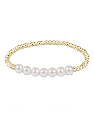 Classic Gold Beaded Blissful Pattern 3mm Bead Bracelet - 6mm Pearl
