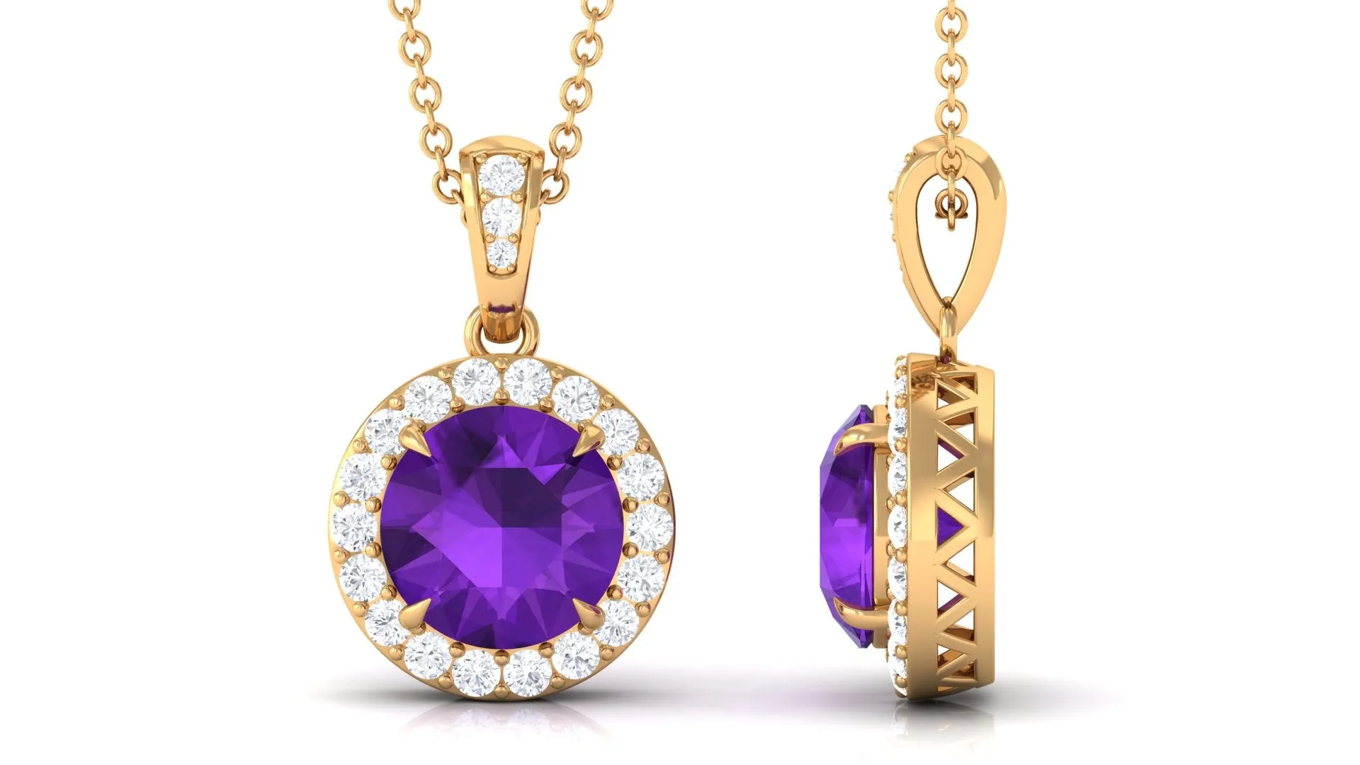 Claw Set Amethyst and Diamond Halo Pendant