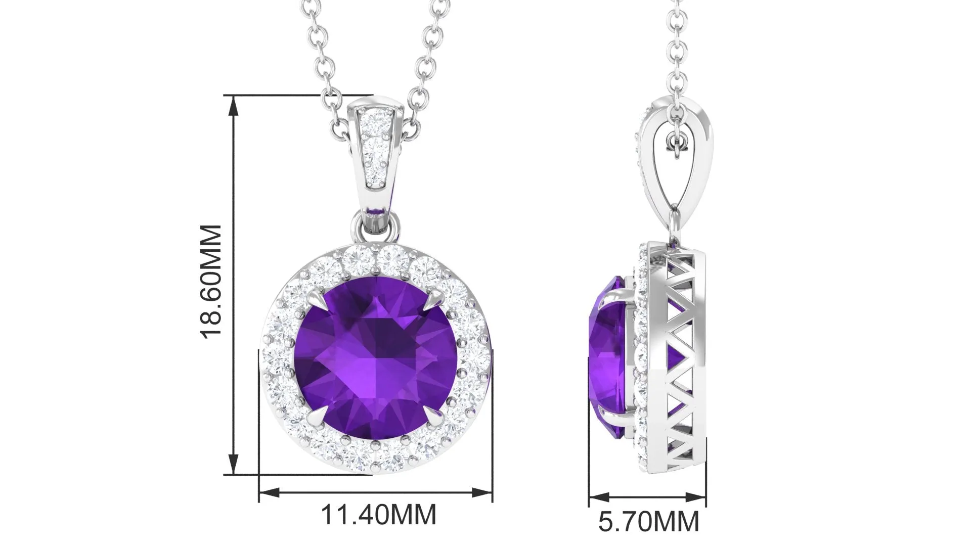 Claw Set Amethyst and Diamond Halo Pendant