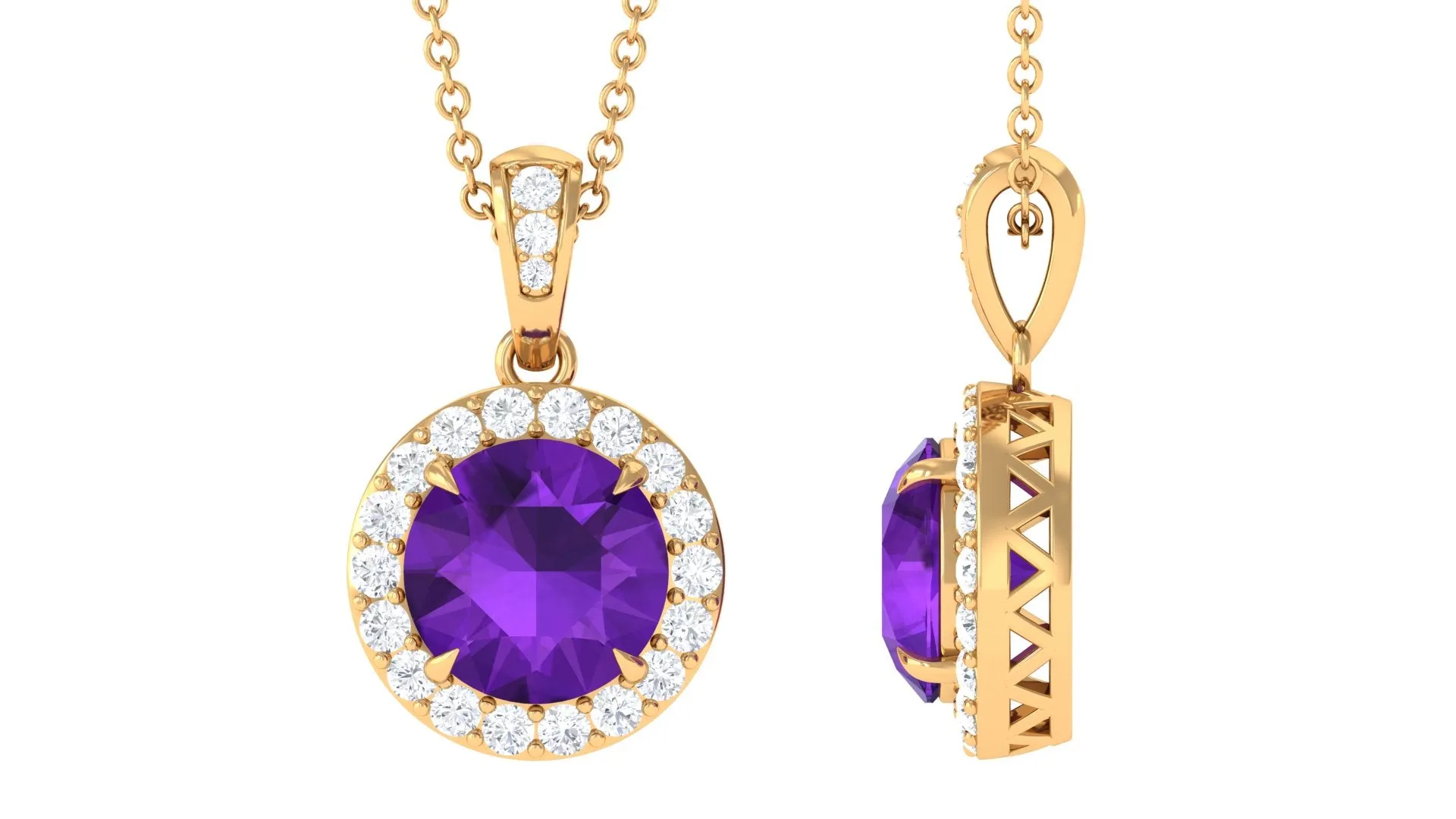 Claw Set Amethyst and Diamond Halo Pendant