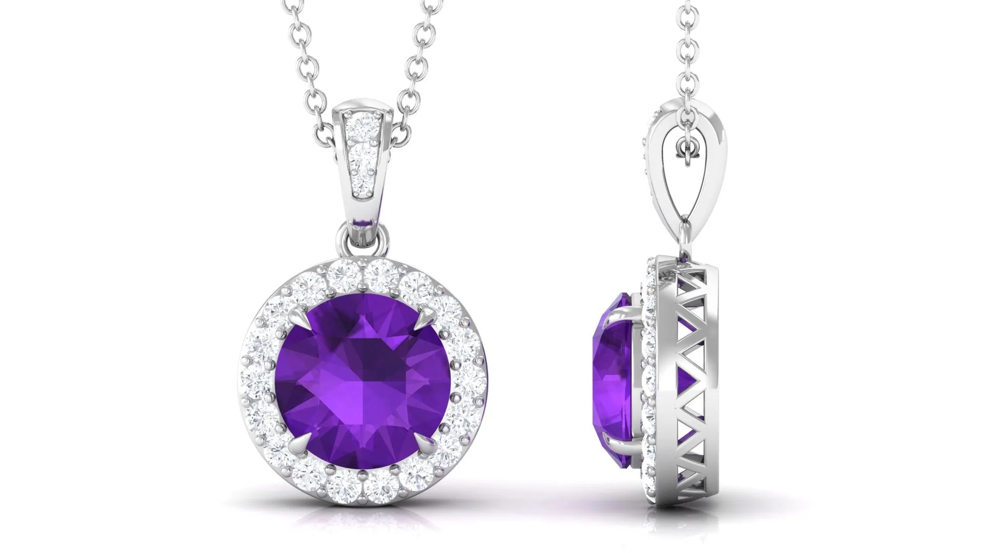 Claw Set Amethyst and Diamond Halo Pendant