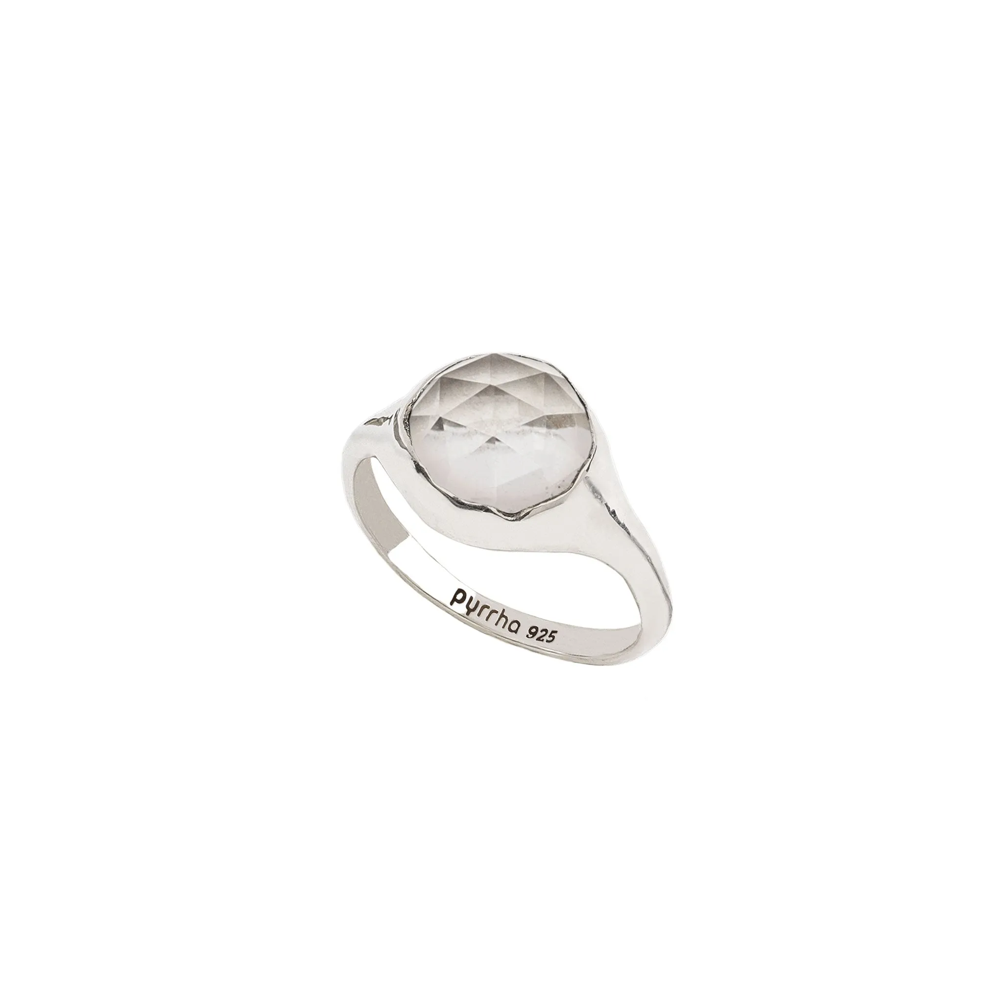 Clear Quartz Large Faceted Stone Set Signet Ring