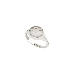 Clear Quartz Large Faceted Stone Set Signet Ring