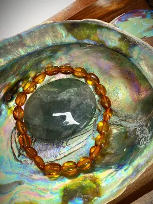 Cognac Amber Bead Stretch Bracelet