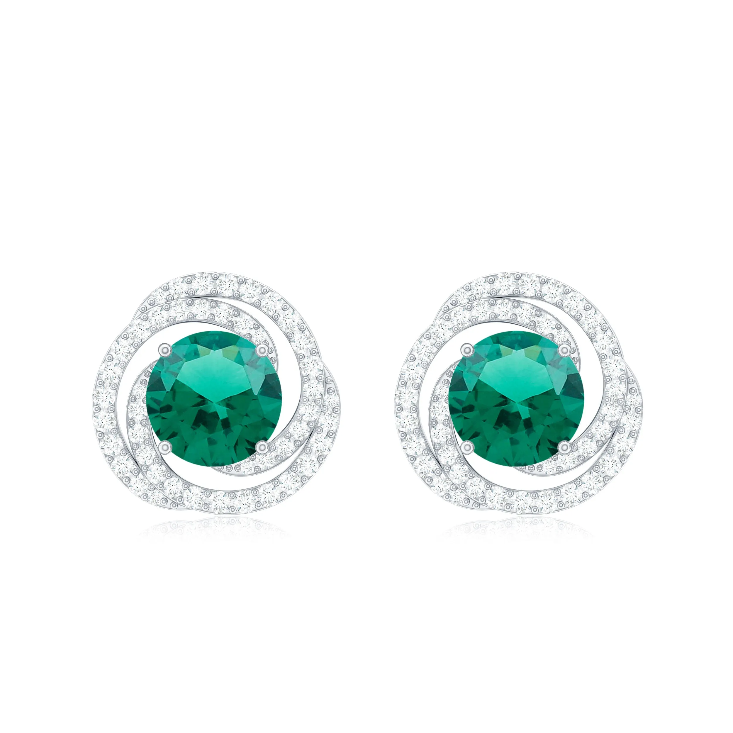 Created Emerald Swirl Stud Earrings with Diamond