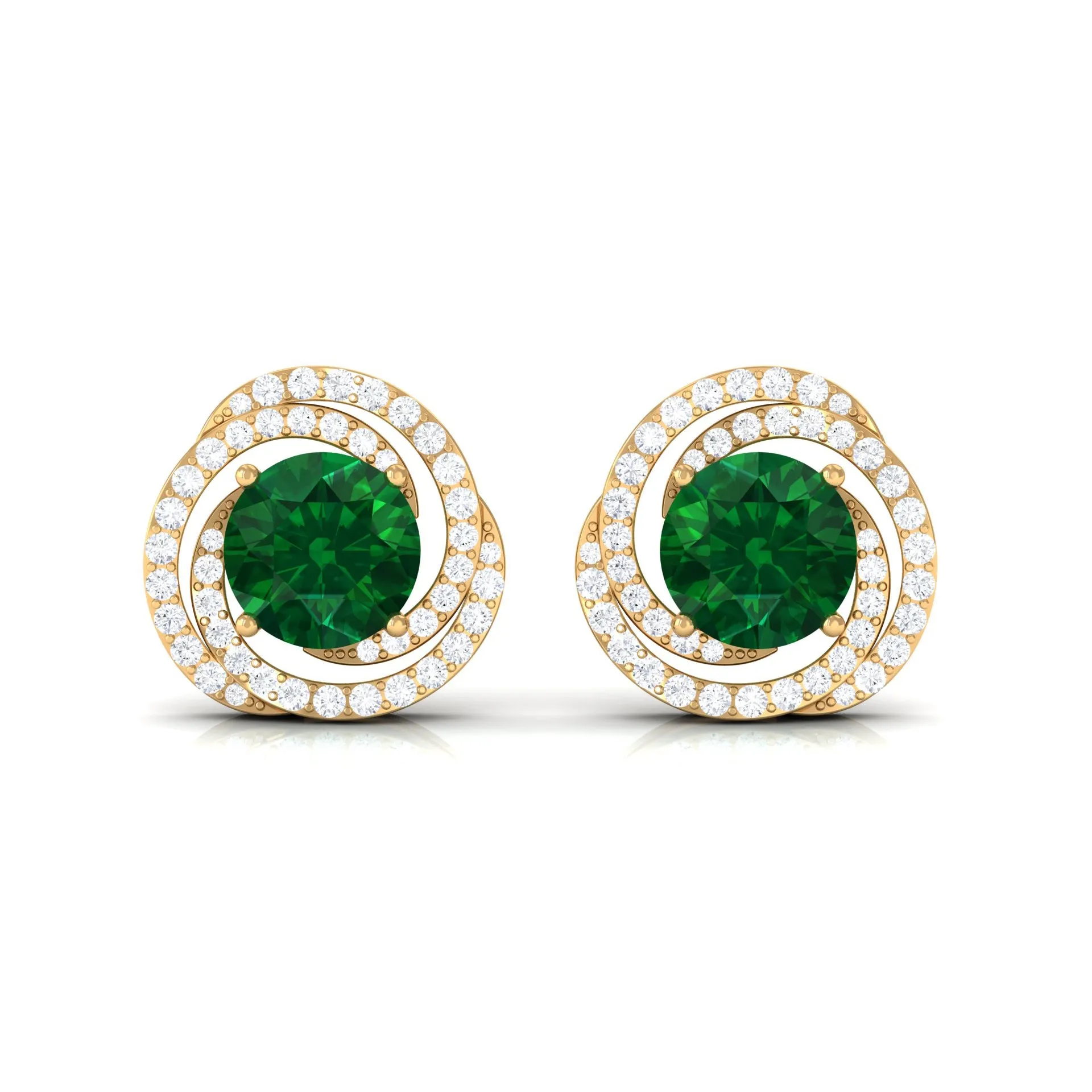 Created Emerald Swirl Stud Earrings with Diamond