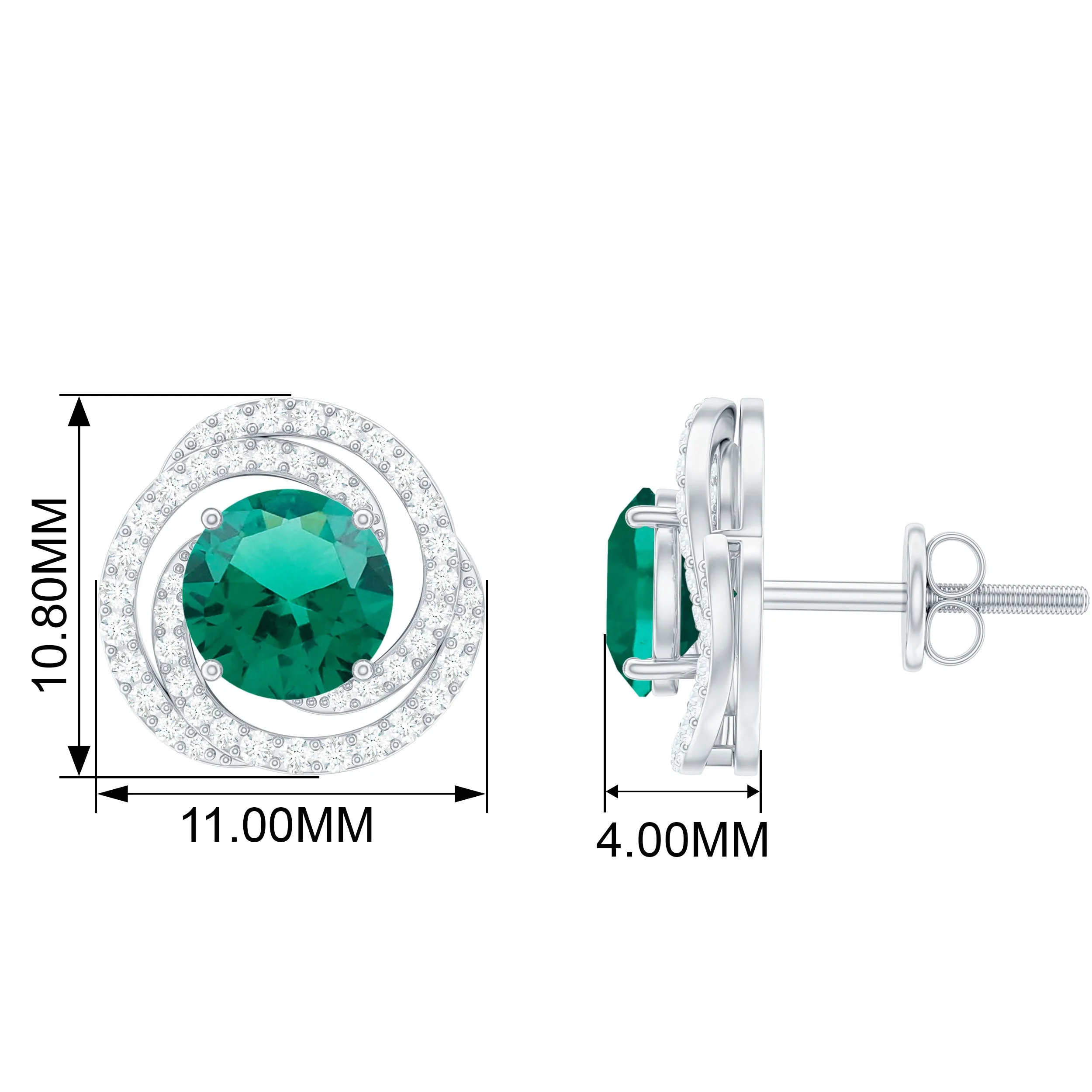 Created Emerald Swirl Stud Earrings with Diamond