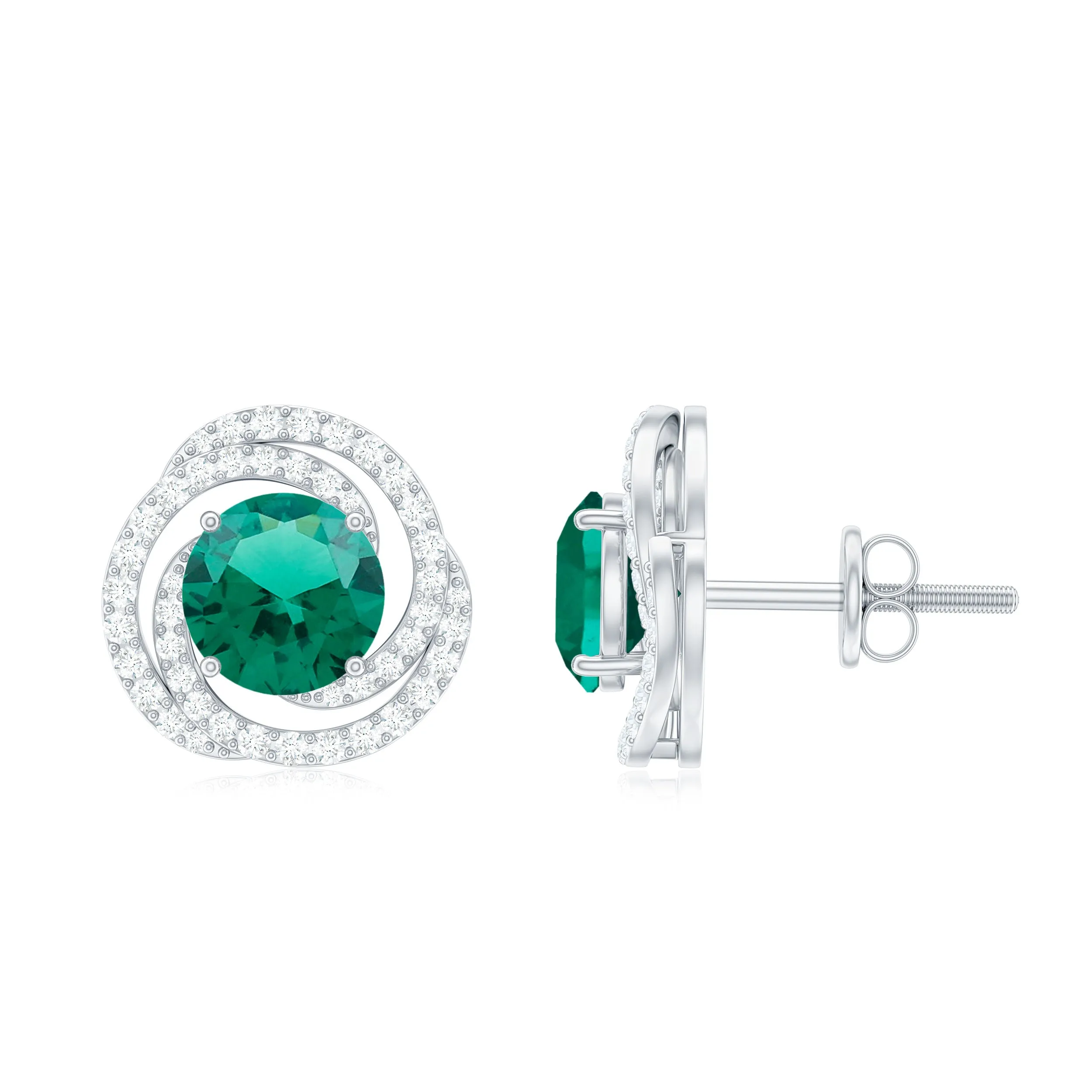 Created Emerald Swirl Stud Earrings with Diamond