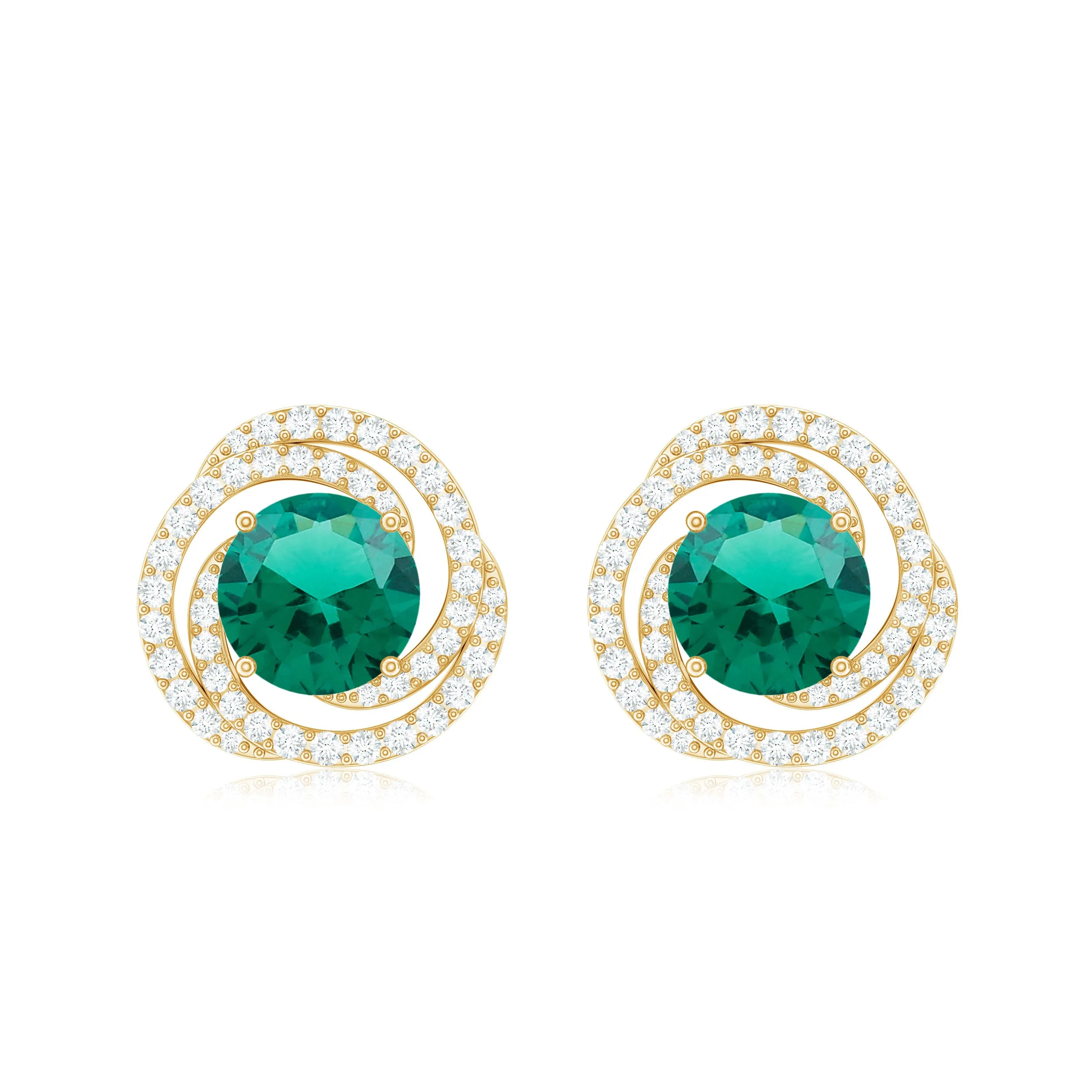 Created Emerald Swirl Stud Earrings with Diamond