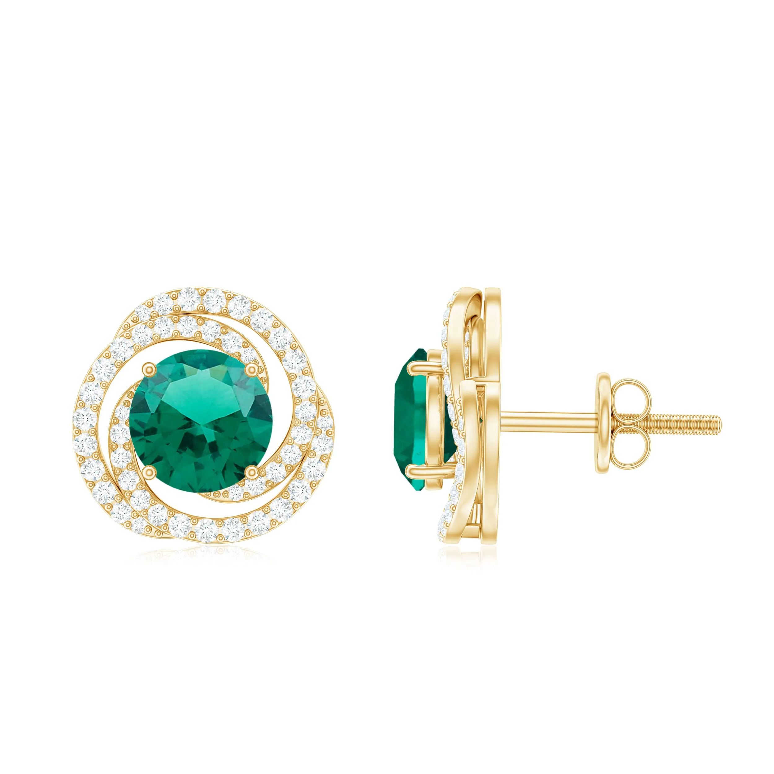 Created Emerald Swirl Stud Earrings with Diamond