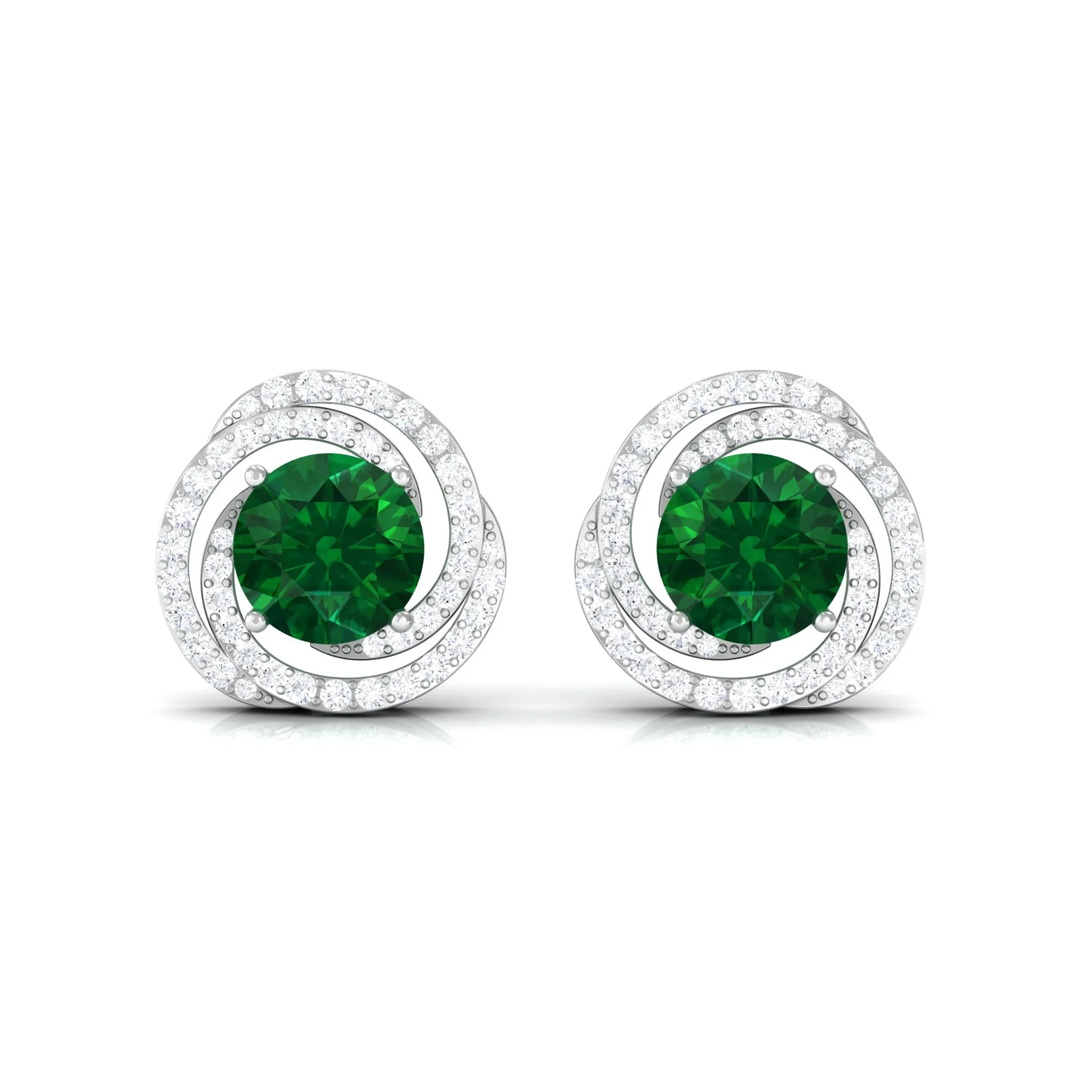 Created Emerald Swirl Stud Earrings with Diamond
