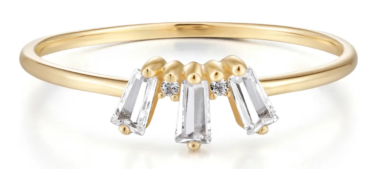 Crown Jewels Finger Ring with WHITE SAPPHIRES in Yellow Gold