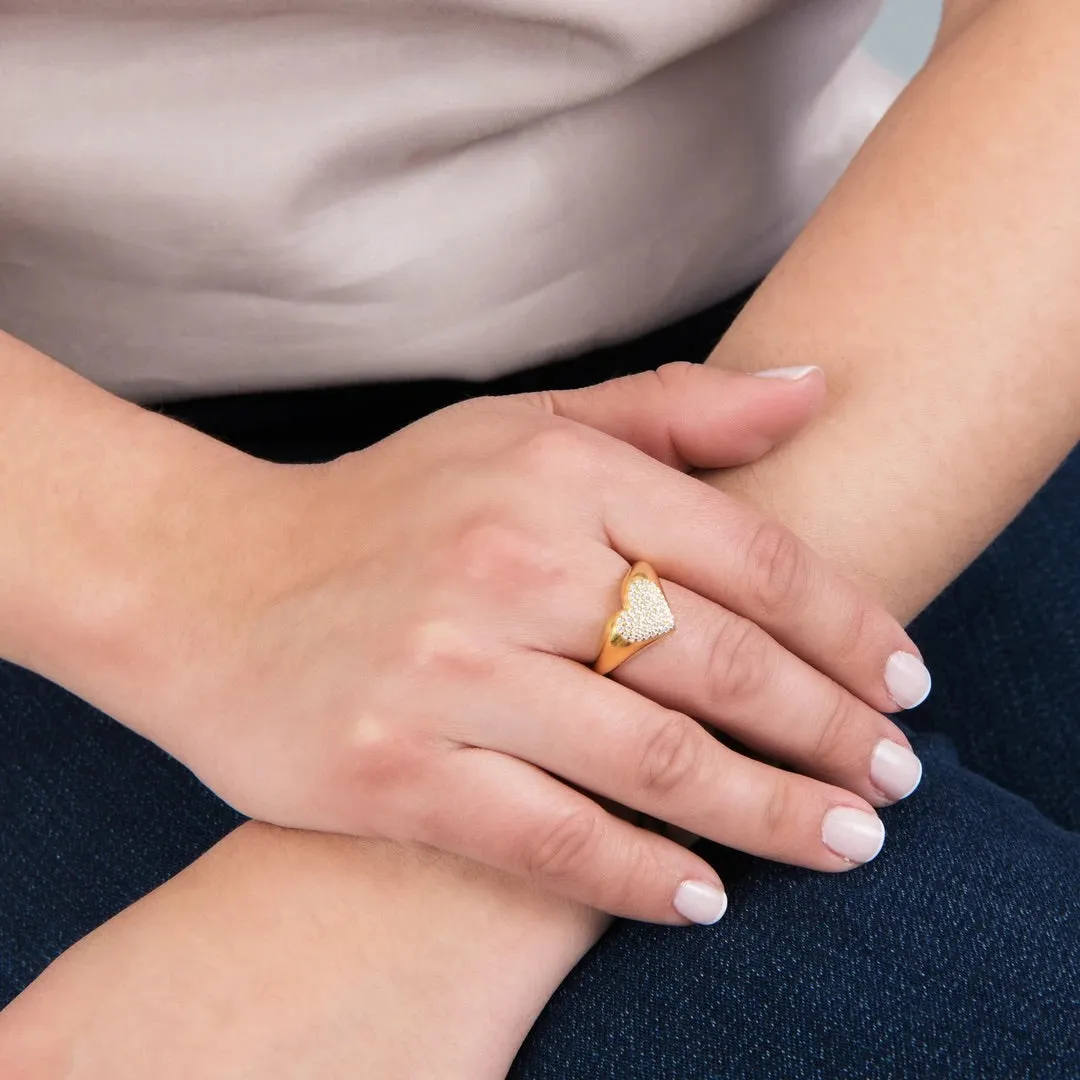 CZ Heart Signet Ring