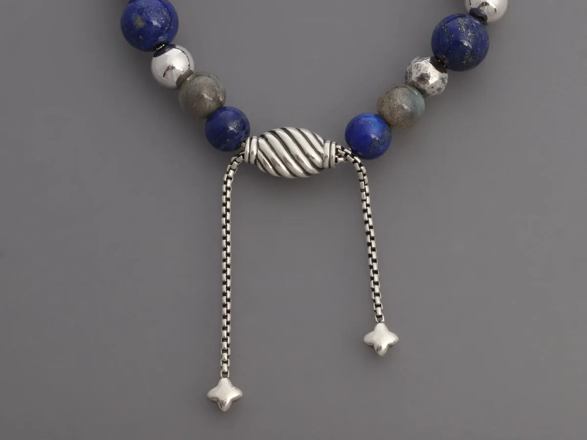 David Yurman Sterling Silver Lapis and Moonstone Spiritual Bead Bracelet