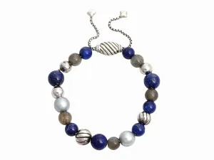 David Yurman Sterling Silver Lapis and Moonstone Spiritual Bead Bracelet