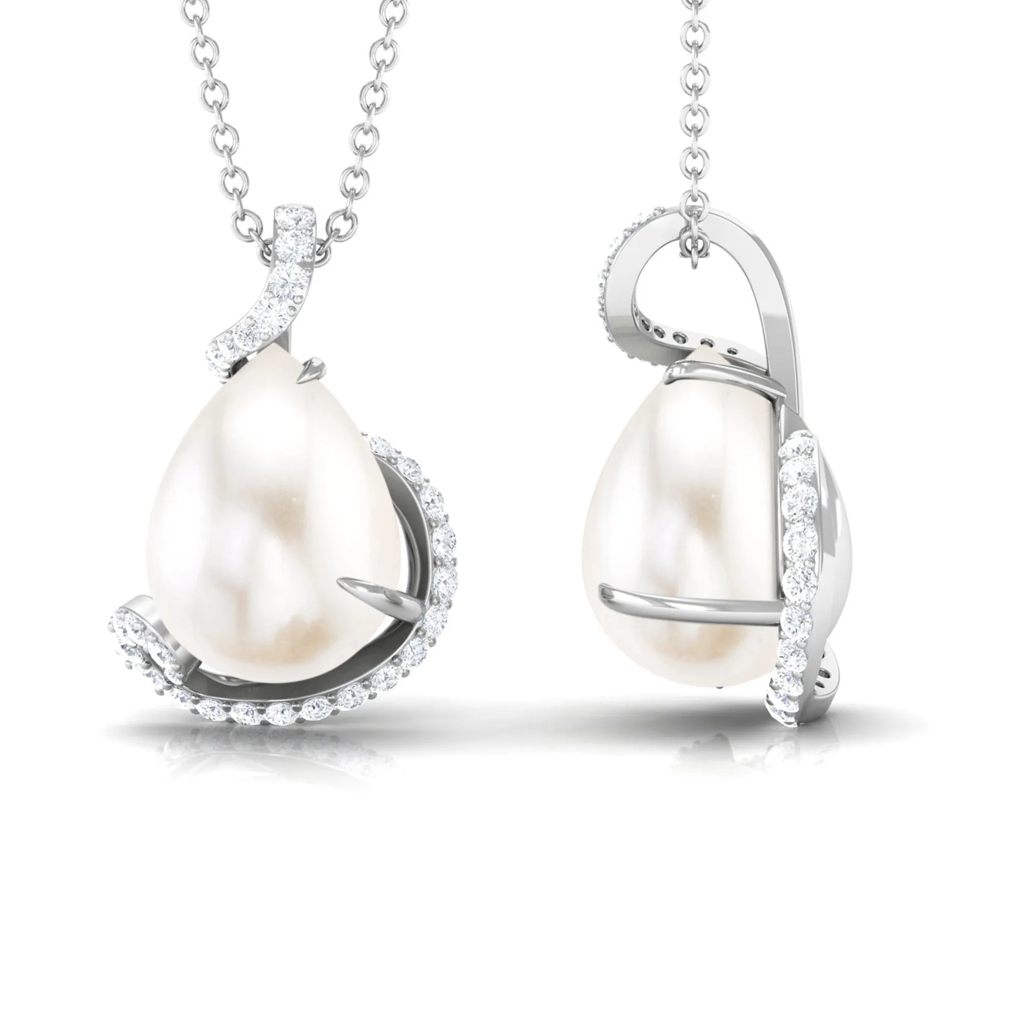 Designer Freshwater Pearl and Diamond Teardrop Pendant