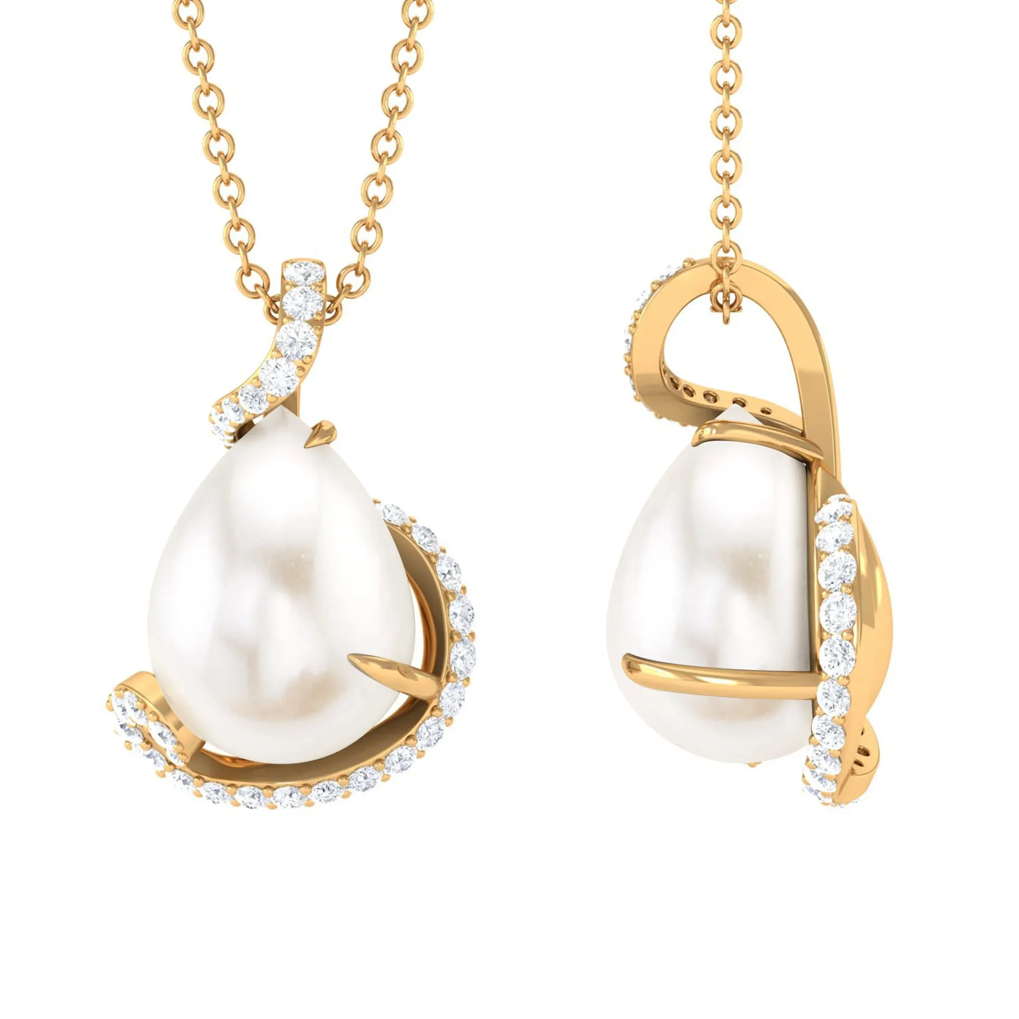 Designer Freshwater Pearl and Diamond Teardrop Pendant