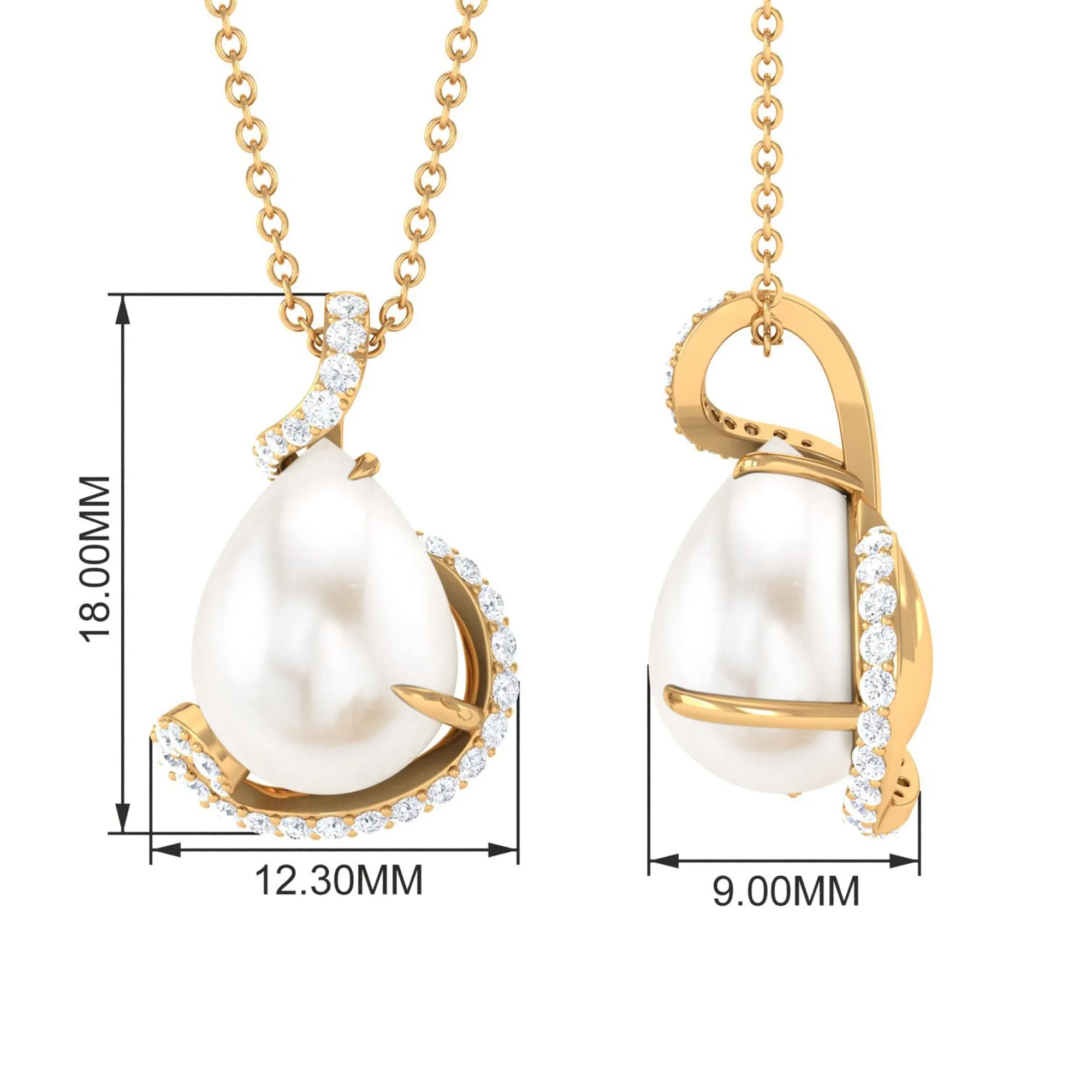 Designer Freshwater Pearl and Diamond Teardrop Pendant