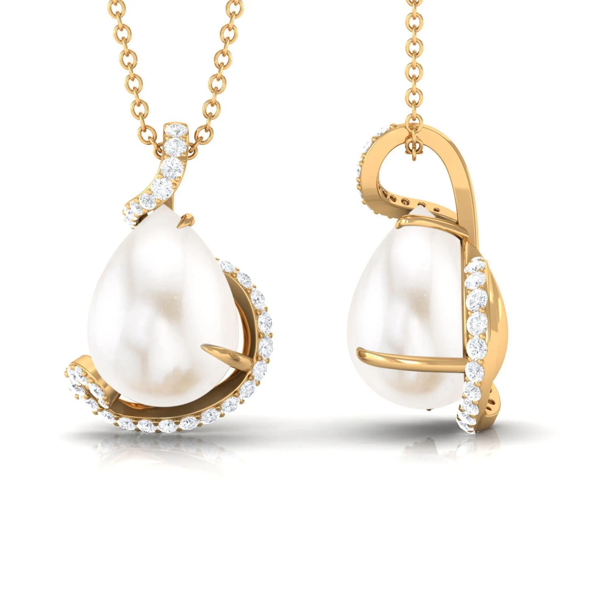 Designer Freshwater Pearl and Diamond Teardrop Pendant