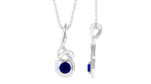 Designer Round Blue Sapphire and Diamond Twisted Drop Pendant