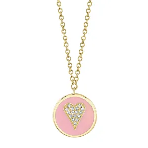 Diamond & Pink Enamel Heart Necklace