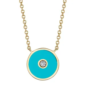 Diamond & Turquoise Colored Enamel Circle Necklace