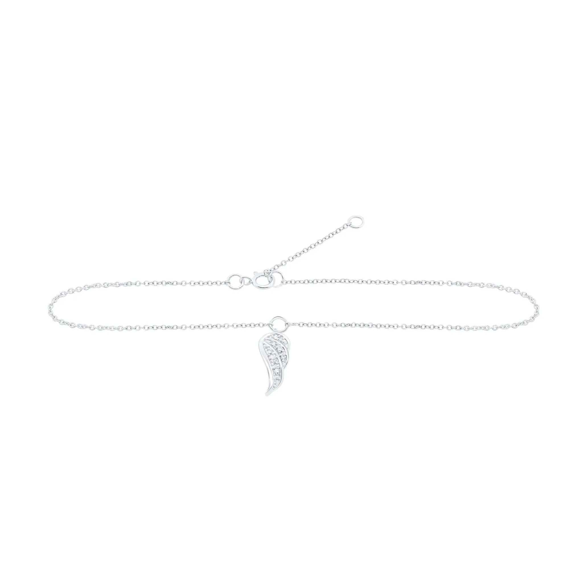 Diamond Round Wing Anklet Bracelet Ankle 10k White Gold 9"