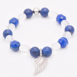 Divine Clarity Lapis Lazuli & Clear Quartz Bracelet with Angel Wing Charm