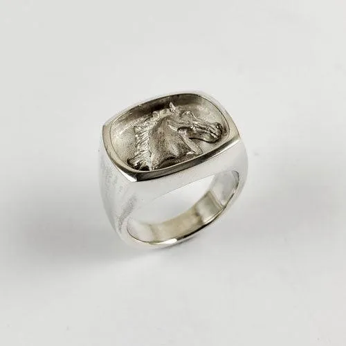 D'Oro Horse Head Signet Ring Sterling Silver