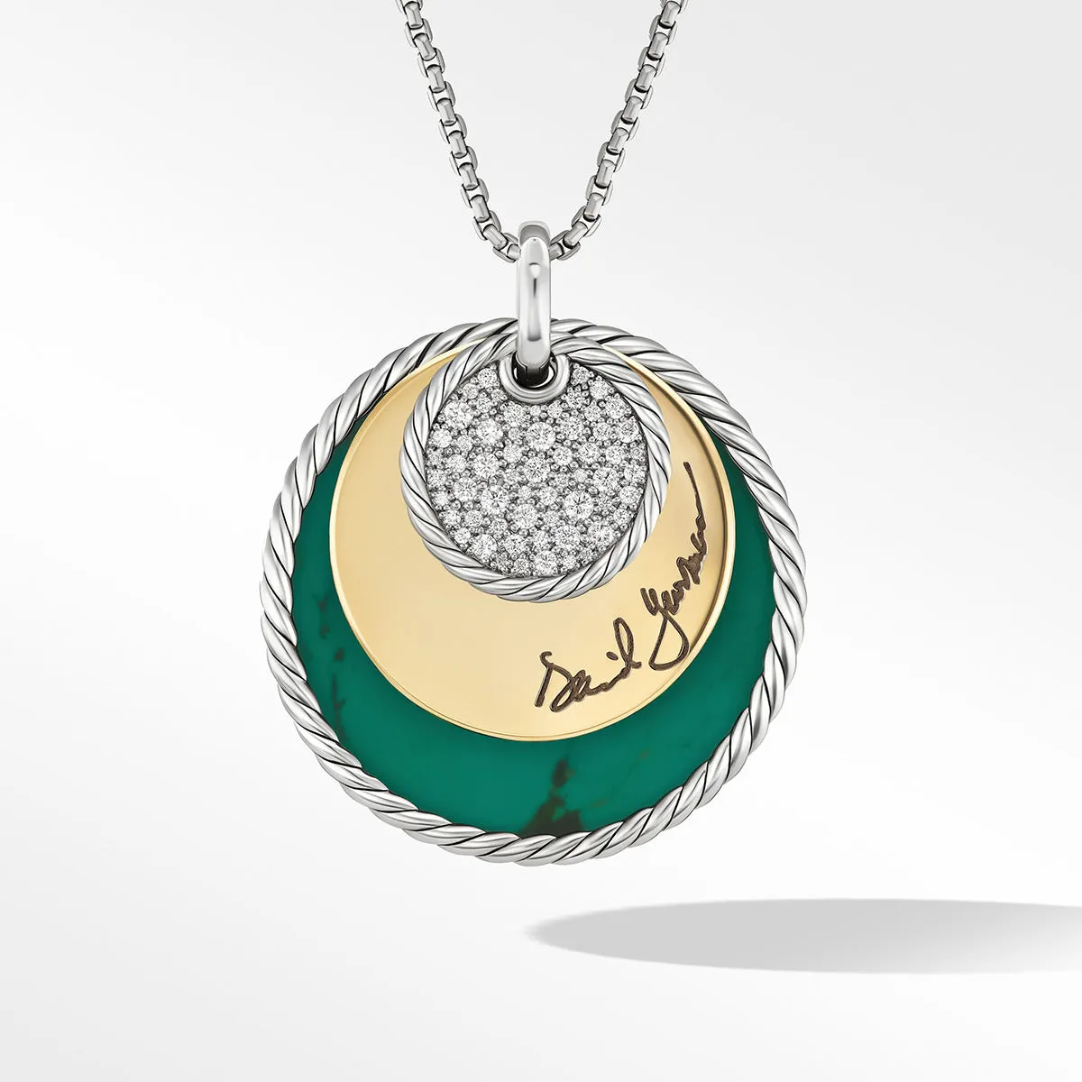 Eclipse Pendant Necklace with Turquoise Reversible to Green Onyx, 18K Yellow Gold and Pave Diamonds
