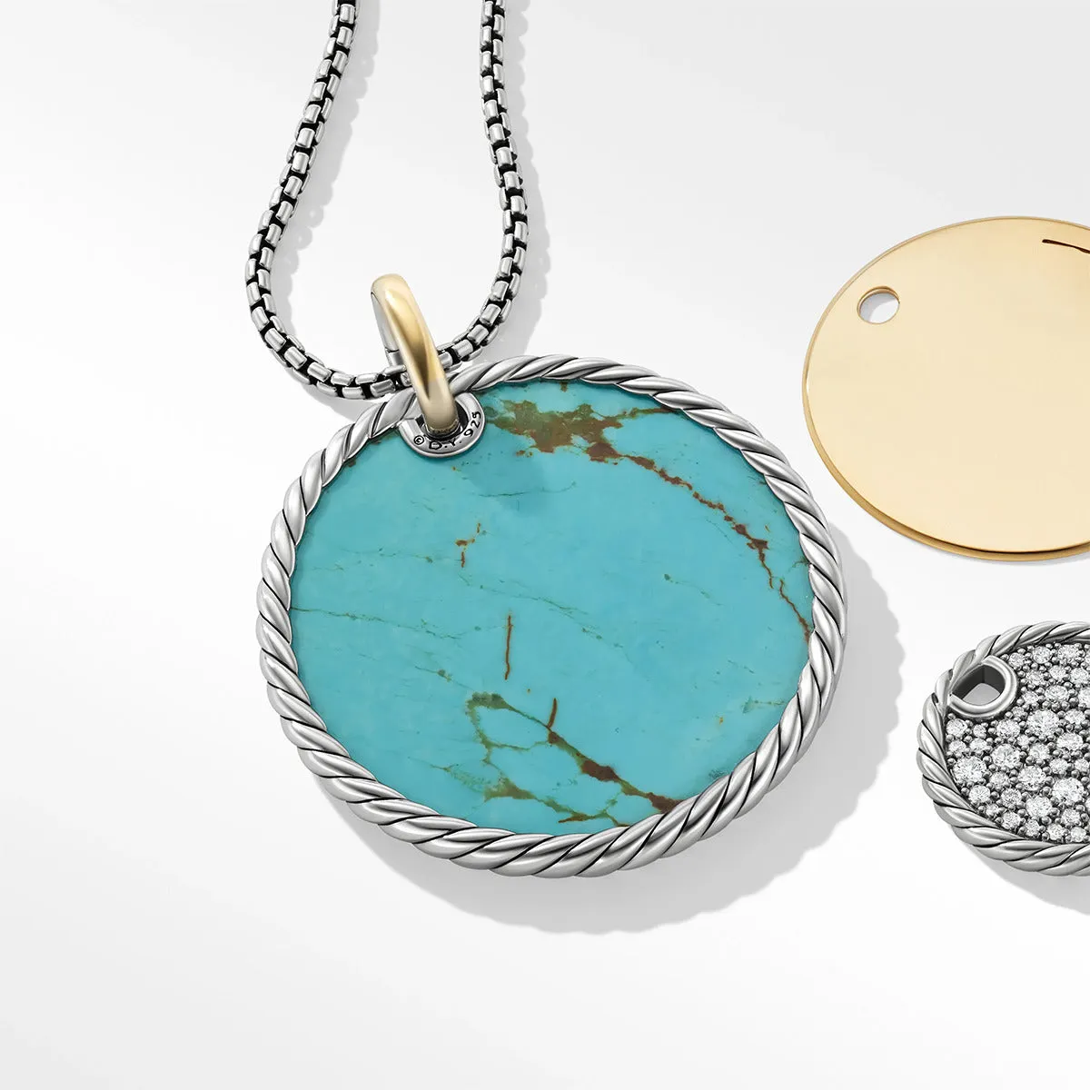 Eclipse Pendant Necklace with Turquoise Reversible to Green Onyx, 18K Yellow Gold and Pave Diamonds