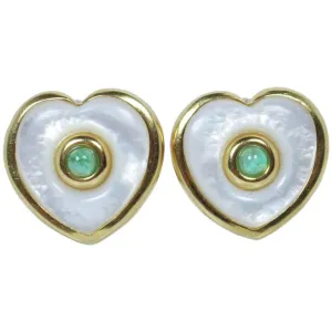 EMERALD and Pearl Cabochon 18 Karat Gold Clip On Earrings