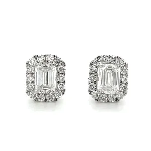 Emerald Cut Halo Earrings .72ct Total Laboratory Grown Diamond