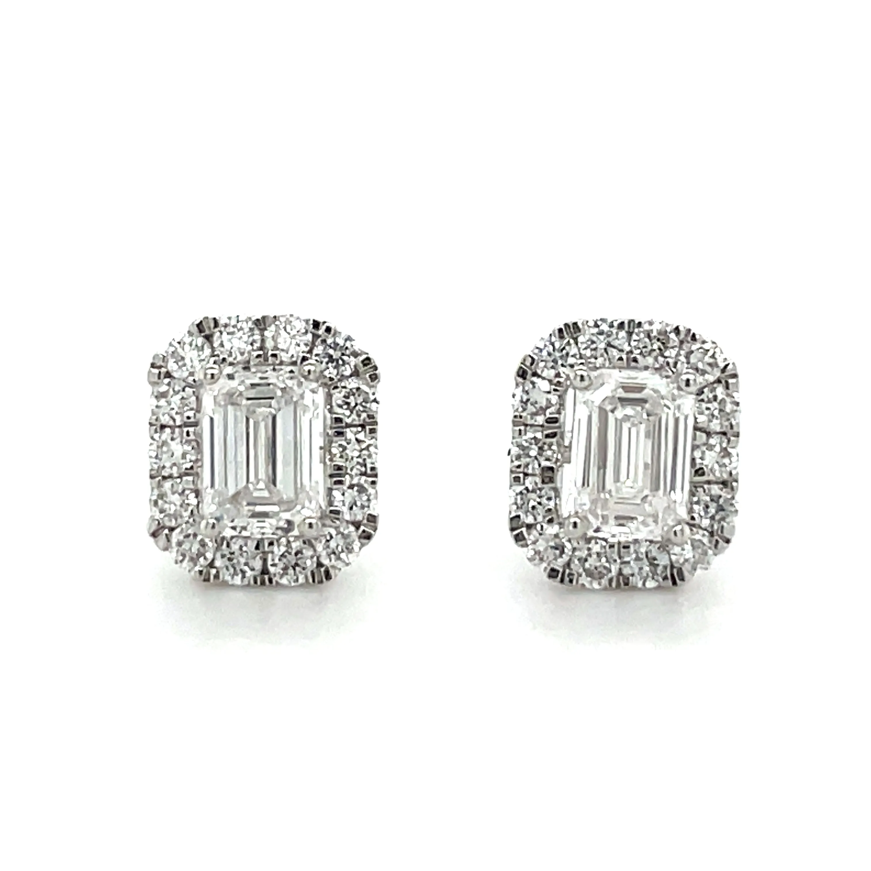 Emerald Cut Halo Earrings .72ct Total Laboratory Grown Diamond