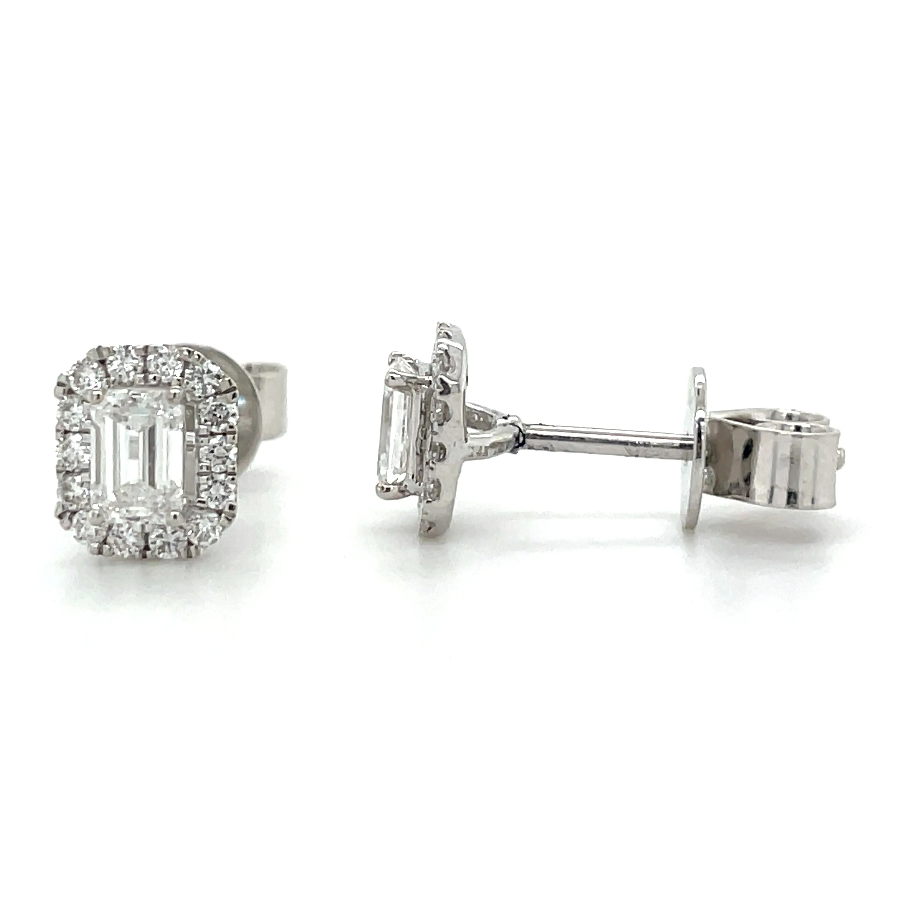 Emerald Cut Halo Earrings .72ct Total Laboratory Grown Diamond