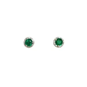 Emerald Diamond Halo Stud Earrings
