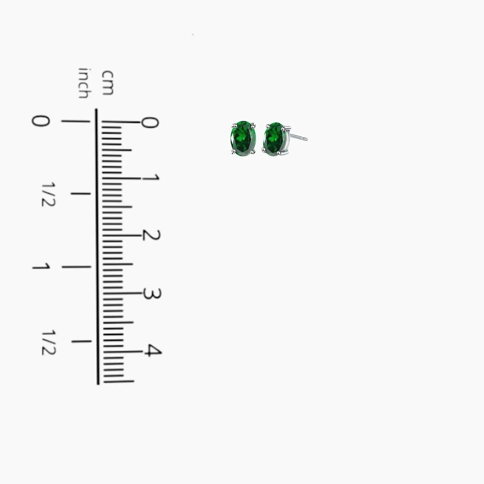 Emerald Oval Stud Earrings - 925 Sterling Silver