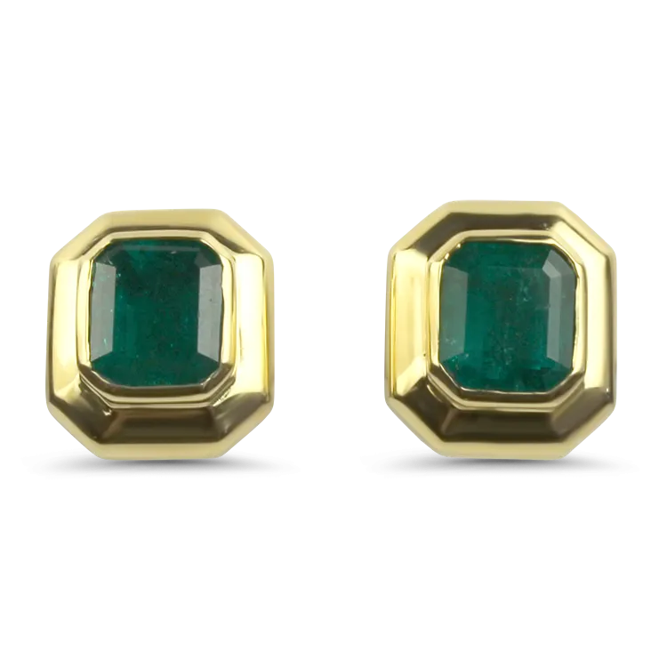 Estate 18k Yellow Gold Emerald Earrings