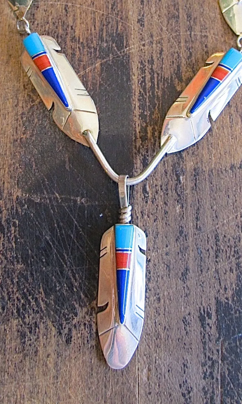 FEATHERED FRIEND Silver, Turquoise, & Spiny Oyster Necklace