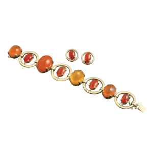 Fire Opal Bracelet and Earring Suite, 95.00 Carats