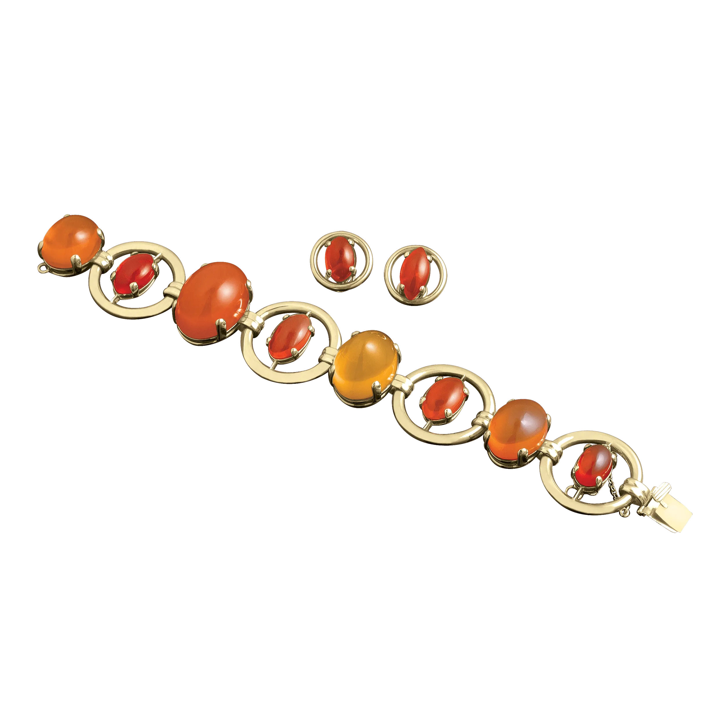 Fire Opal Bracelet and Earring Suite, 95.00 Carats