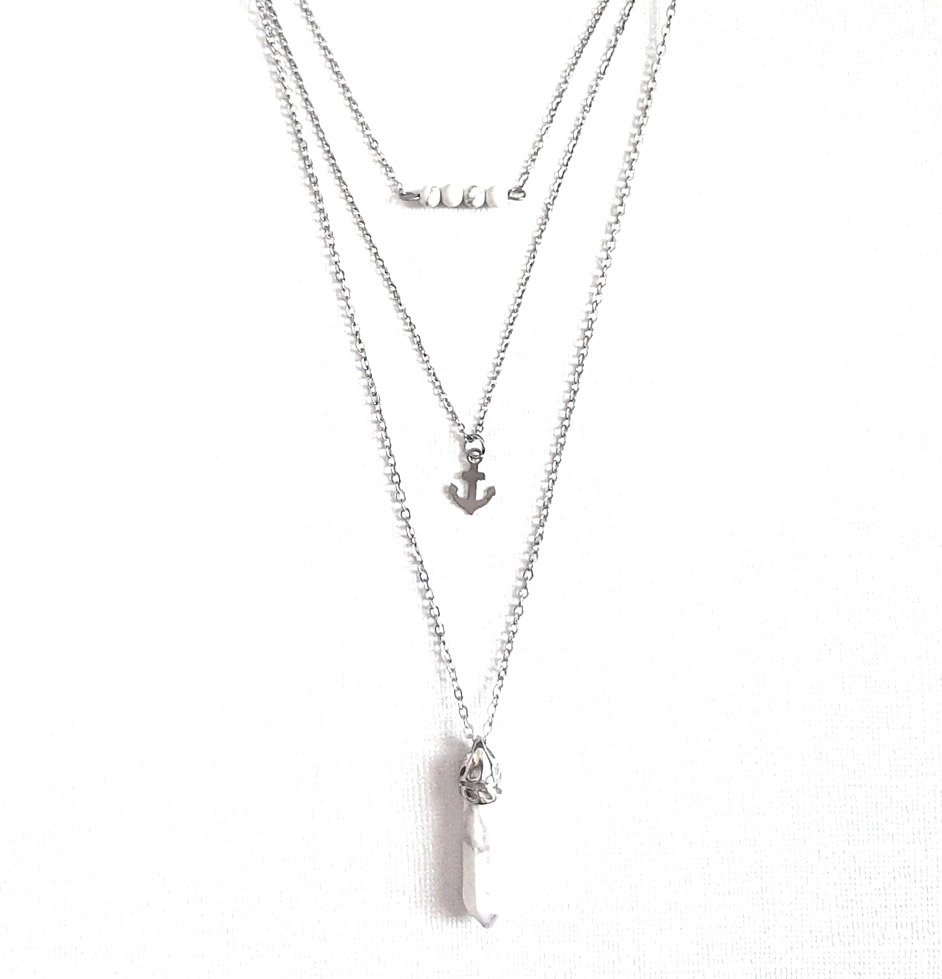 Gemstone Crystal & Charm Layered Necklace Set - White Howlite