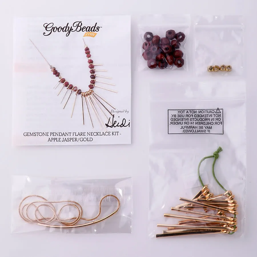 Gemstone Pendant Flare Necklace Kit - Apple Jasper/Gold - Limited Edition