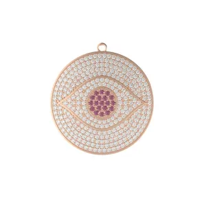 Genuine Pave Diamond Ruby Gemstone Evil Eye Charm 14k Rose Gold Pendant Jewelry