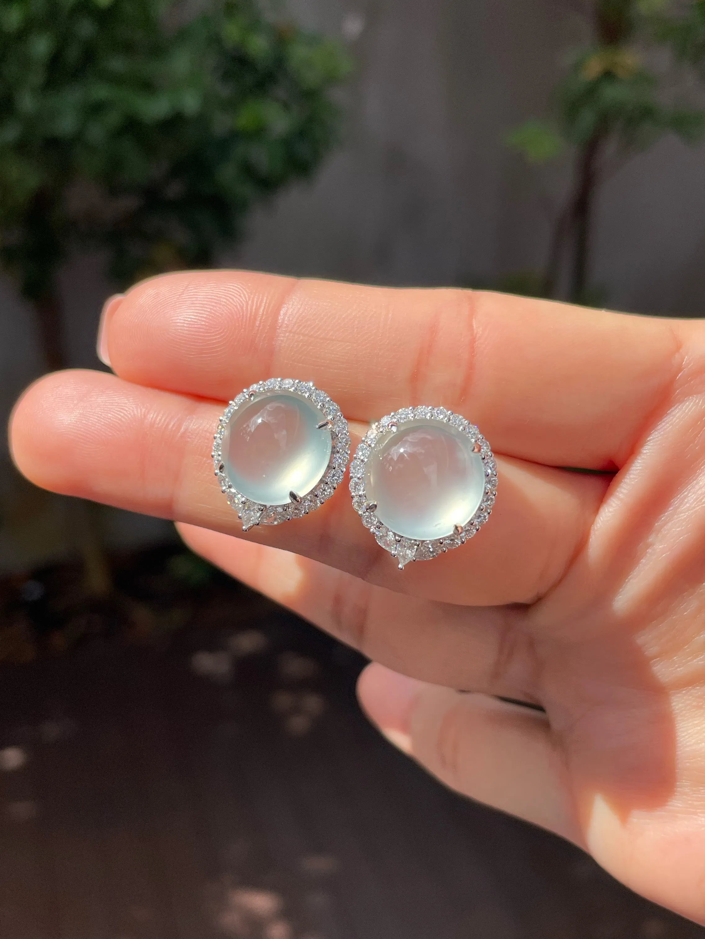 Glassy Jade Cabochon Earrings (NJE140)
